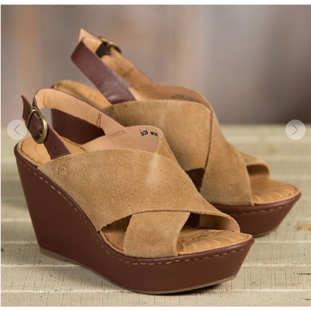 Born Emmy Womens Brown Cowhide Leather Platform Wedge Boho Sandals, sz 8/39